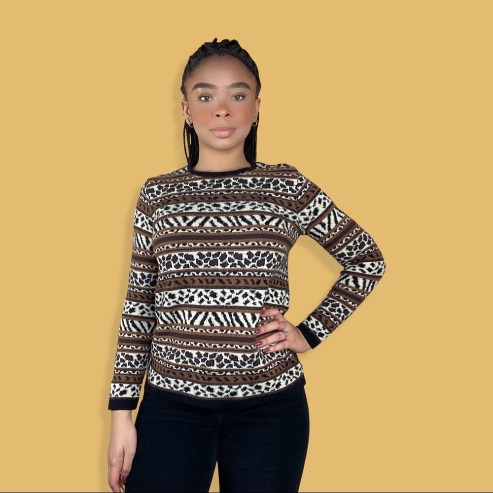 Animal Print Striped Knit Sweater